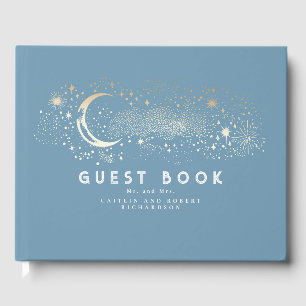 Crescent Moon Starry Night Celestial Wedding Guest Book