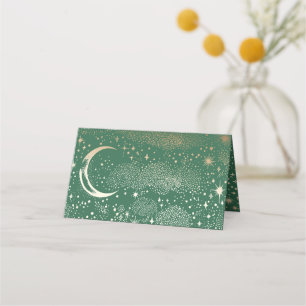 Crescent Moon Starry Night Celestial Wedding Place Card