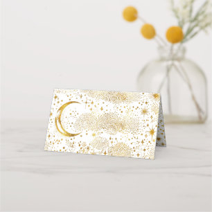 Crescent Moon Starry Night Celestial Wedding Place Card