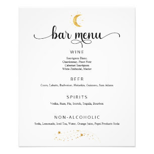 Crescent Moon Starry Night Mariage Bar Menu Poster