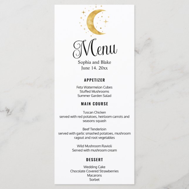 Crescent Moon Starry Night Mariage plat menu (Devant)