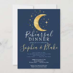 Crescent Moon Starry Night Navy Rehearsal Dinner Invitation