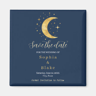 Crescent Moon Starry Night Navy Save the Date Magnet