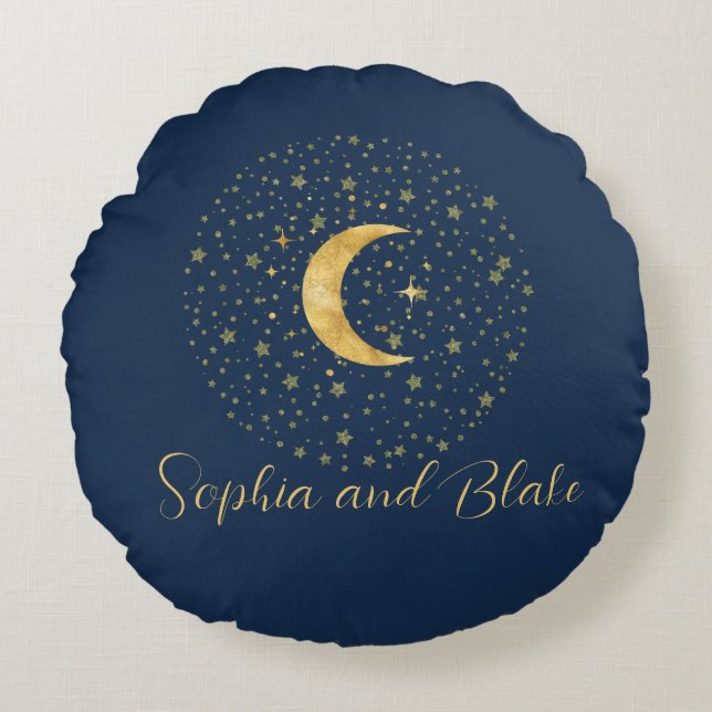Crescent Moon Starry Night  Round Pillow (Front)