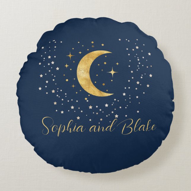 Crescent Moon Starry Night  Round Pillow (Front)