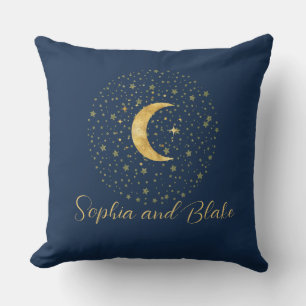 Crescent Moon Starry Night Throw Pillow