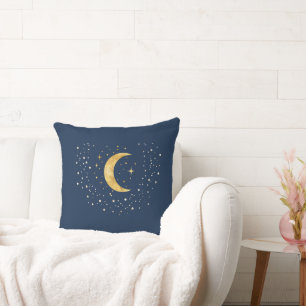 Crescent Moon Starry Night  Throw Pillow