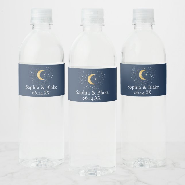 Crescent Moon Starry Night Water Bottle Label (Bottles)