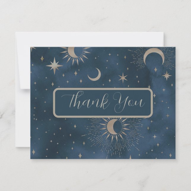 Crescent Moon Starry Night Wedding Thank You Card (Front)