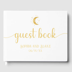Crescent Moon Starry Night White Wedding Guest Book