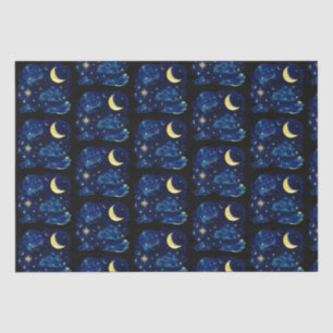 Crescent Moon Stars Celestial Black Halloween Tissue Paper