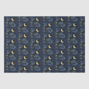 Crescent Moon Stars Celestial Blue Halloween Tissue Paper