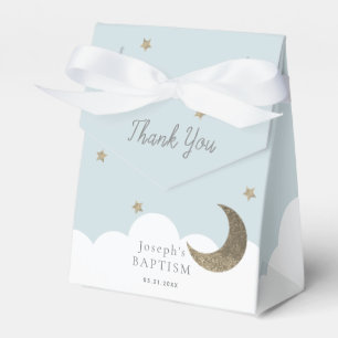 Crescent Moon & Stars Light Blue Boy Baptism Favor Box