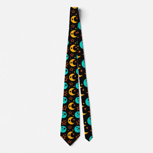 Crescent Moon Stars Night Sky Galaxy Midnight Tie (Front)