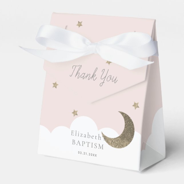 Crescent Moon & Stars Pink Girl Baptism Favour Box (Front Side)