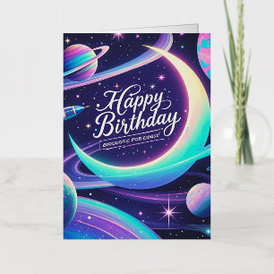 Crescent moon, stars, planets Galaxy-themed Foil Greeting Card