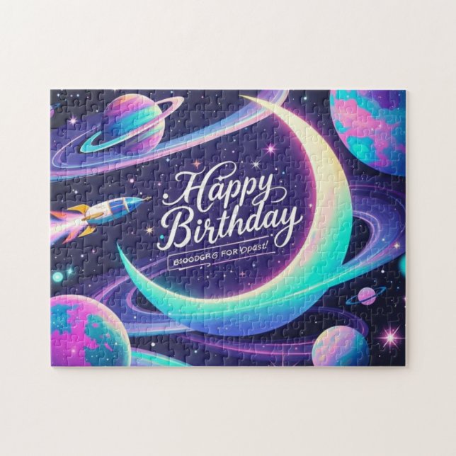 Crescent moon, stars, planets Galaxy-themed Jigsaw Puzzle (Horizontal)