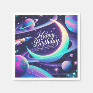 Crescent moon, stars, planets Galaxy-themed Napkin
