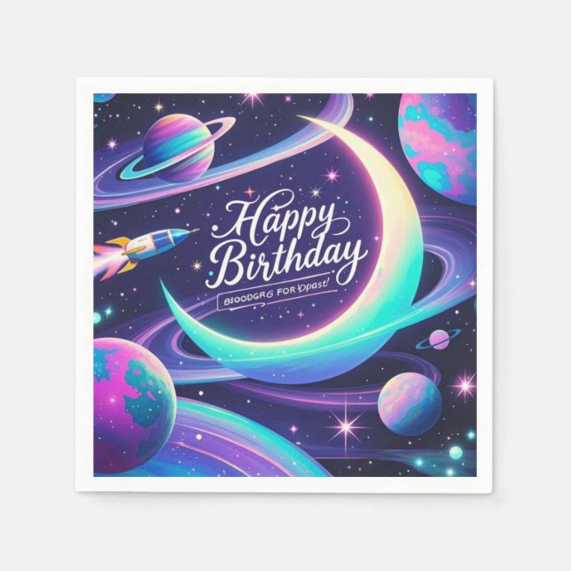 Crescent moon, stars, planets Galaxy-themed Napkin (Front)