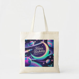 Crescent moon, stars, planets Galaxy-themed Tote Bag