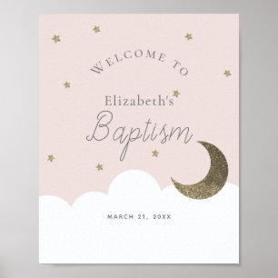 Crescent Moon Stars Rose Girl Baptism Affiche de b