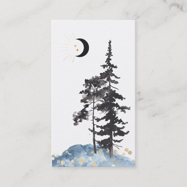 *~*  Crescent Moon Trees Gold Stars Moon Glitter Business Card (Front)