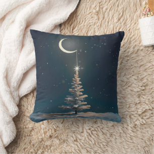 Crescent Moon With a Christmas Star Throw Pillow