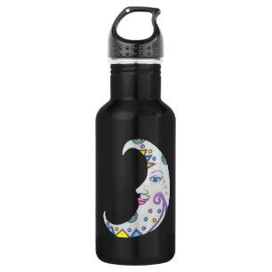 Crescent Moon With Face Abstract Markings Scroll 532 Ml Water Bottle