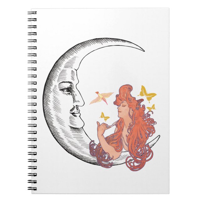Crescent Moon with face + Alphonse Mucha's vintage Notebook (Front)