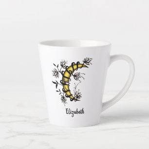 Crescent Moon Wrapped In Flowers Tattoo Style Name Latte Mug