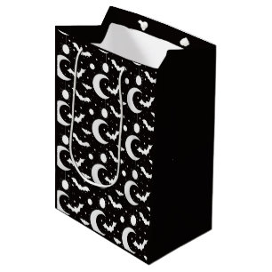 Crescent Moons, Spiders and Bats Black Halloween Medium Gift Bag
