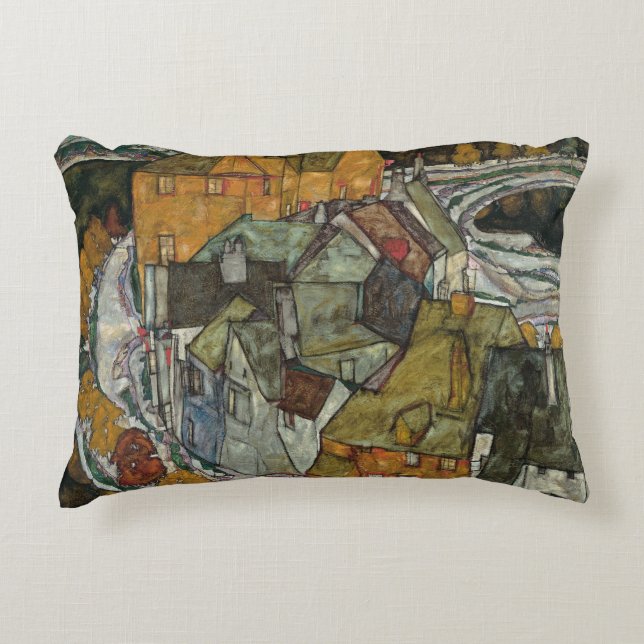 Crescent of Houses II, Island Town by Egon Schiele Decorative Pillow (Front)