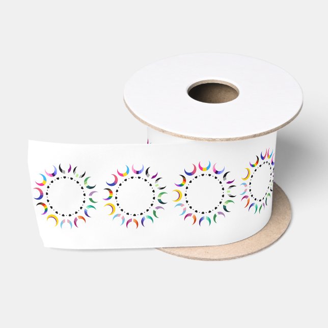 Crescent Pride Moons & Black Hearts Satin Ribbon (Spool)