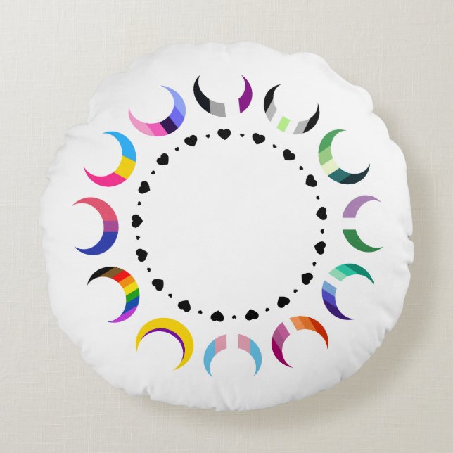  Crescent Pride Moons & Heart Ring  Round Pillow (Front)