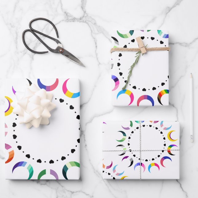  Crescent Pride Moons & Heart Ring  Wrapping Paper Sheet (Front)