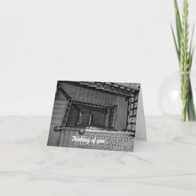 Crescent Stairwell Grayscale Thinking Of You Card (Front)