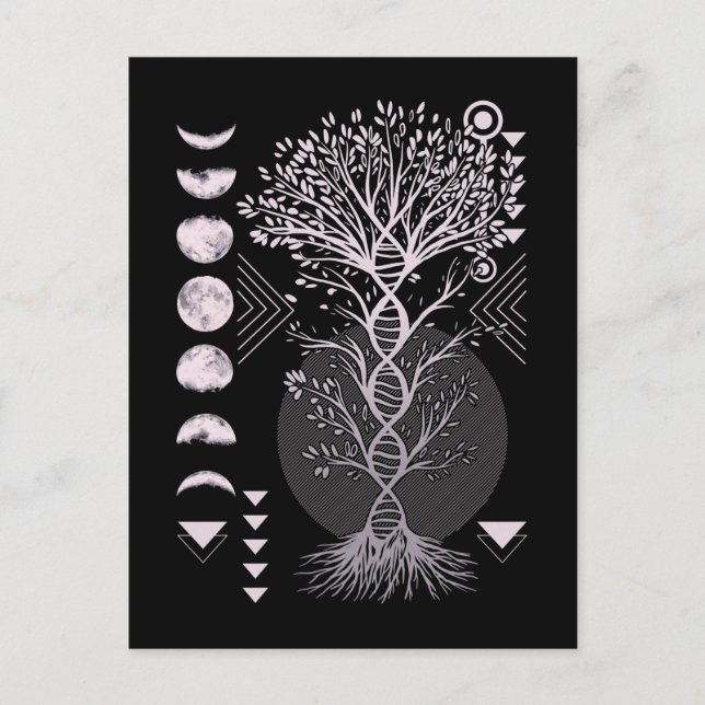 Crescent Tree Life Moon Phases Geometry Nature Postcard (Front)