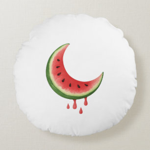 Crescent Watermelon – Moon Slice Fruit Illustratio Round Pillow
