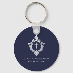 Crest Boy Confirmation Favours Navy Blue Vintage Keychain