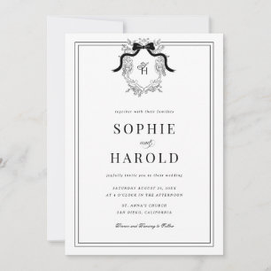 Crest Coquette Bow Monogram All in One Wedding Invitation