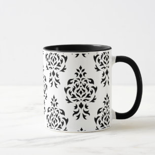 Crest Damask Repeat Pattern – Black on White Mug