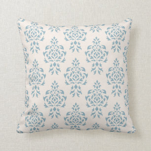 Crest Damask Repeat Pattern – Blue on Cream Throw Pillow