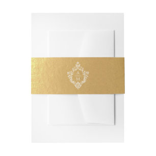 Crest Faux Gold Foil Ivory Wedding Monogram  Invitation Belly Band
