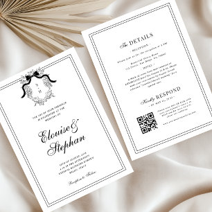 Crest French Bow Monogram All in One Wedding Invitation