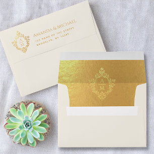 Crest Ivory Faux Gold Elegant Monogram 2 Initials Envelope