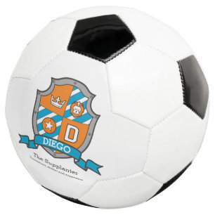 Crest letter D orange teal blue crown lion Diego Soccer Ball