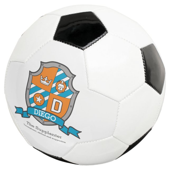 Crest letter D orange teal blue crown lion Diego Soccer Ball (Three Quarter)