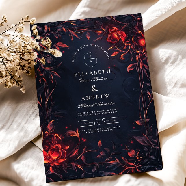 Crest Monogram Art Nouveau Floral Wedding  Invitation (Creator Uploaded)