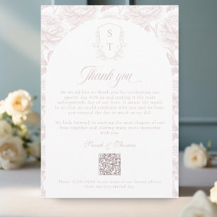 Crest Monogram Blush Pink QR-code Photos Album Thank You Card