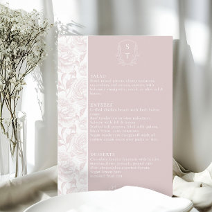 Crest Monogram Blush Pink Wedding Menu Card